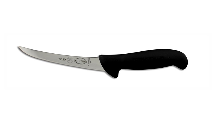 F.Dick Boning Knife, 15cm (6) - Curved, Narrow, Semi-Flexible, ErgoGrip - Black